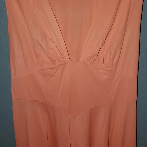 VINTAGE 60/ 70's Maxi Dress Sz 6 V neck sleeveless Tangerine color - Picture 7 of 12